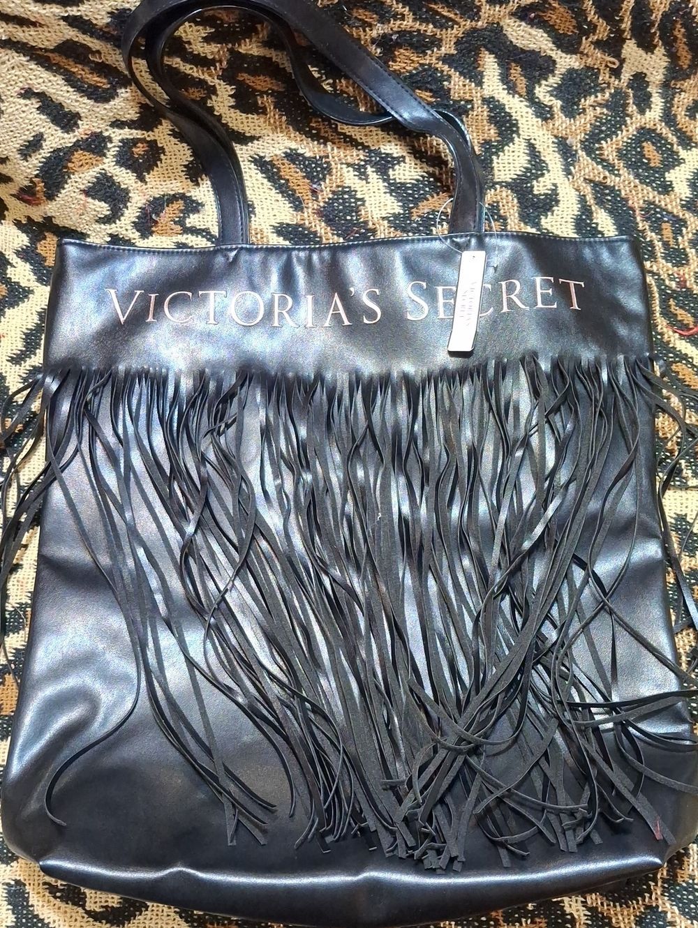 Victoria's Secret Black Fringe Tote with Logo